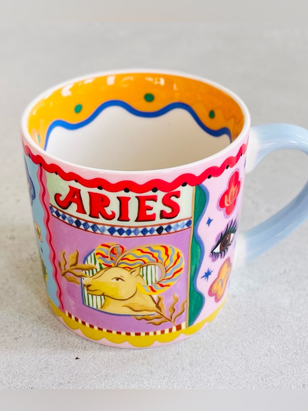 Eleanor Bowmer Anthropologie Aries Zodiac Mug Whimsy Colorful Astrology